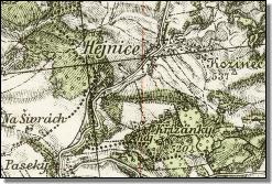 Stará mapa okolí Hejnic